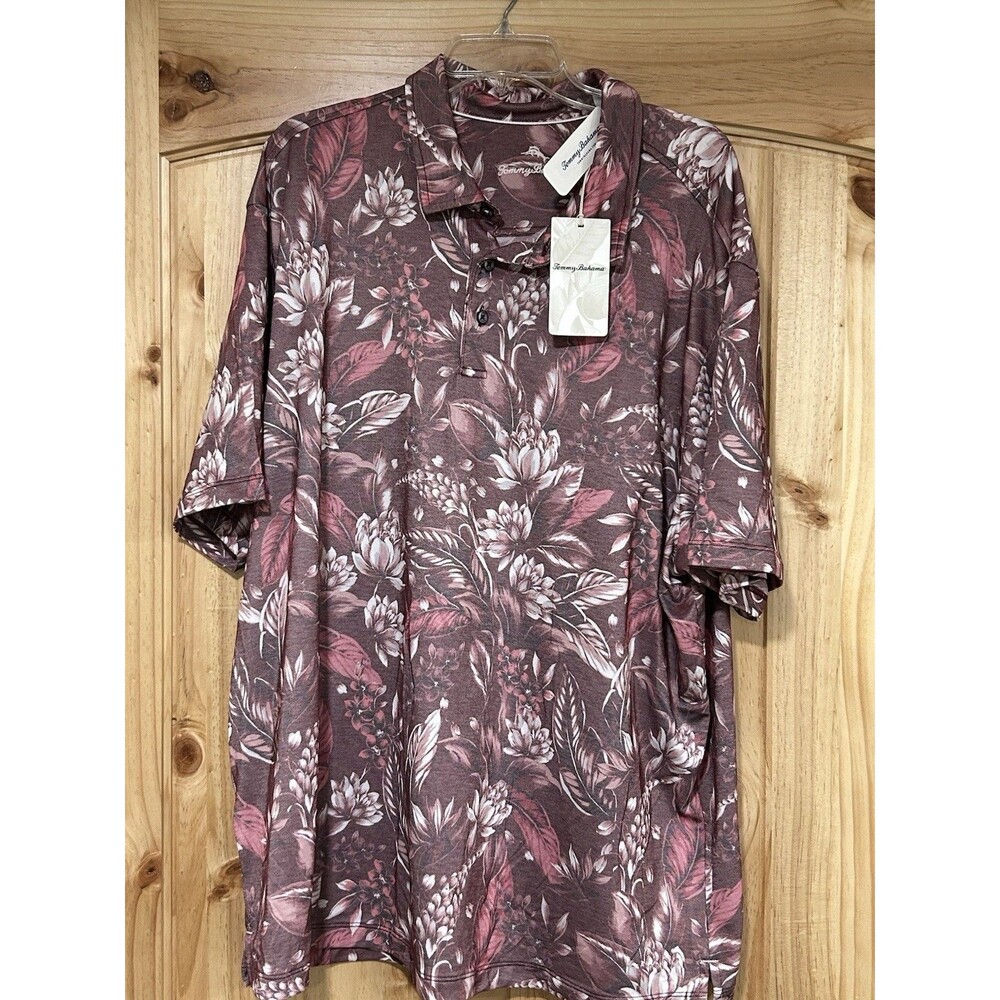 Tommy Bahama Island Zone Polo Hibiscus Floral Red Men’s 2XLB NWT Beach Quick Dry